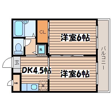 アルデール宮町(2DK/5階)の間取り写真