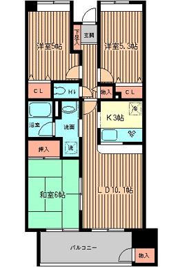 サンハイク7東小金井(3LDK/3階)の間取り写真