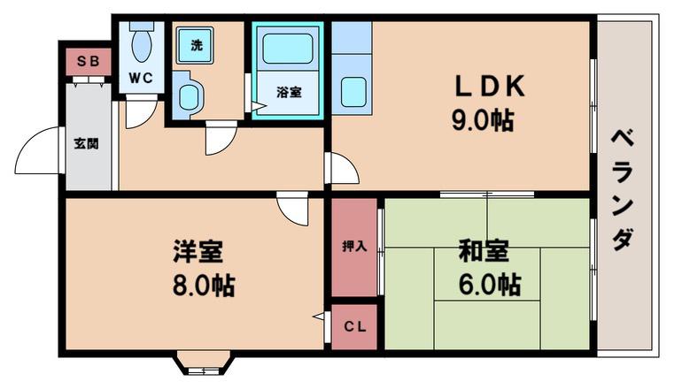 サンライフ上住吉(2LDK/3階)の間取り写真
