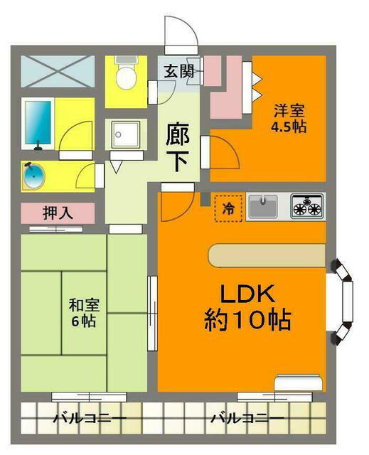 イデアーレ野比(2LDK/2階)の間取り写真