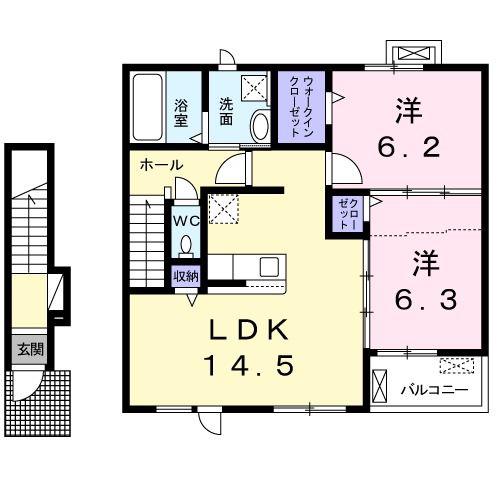 フォレッツ えびの I(2LDK/2階)の間取り写真