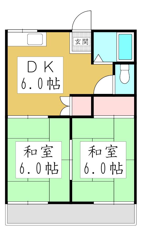 永瀬ハイツ(2DK/2階)の間取り写真