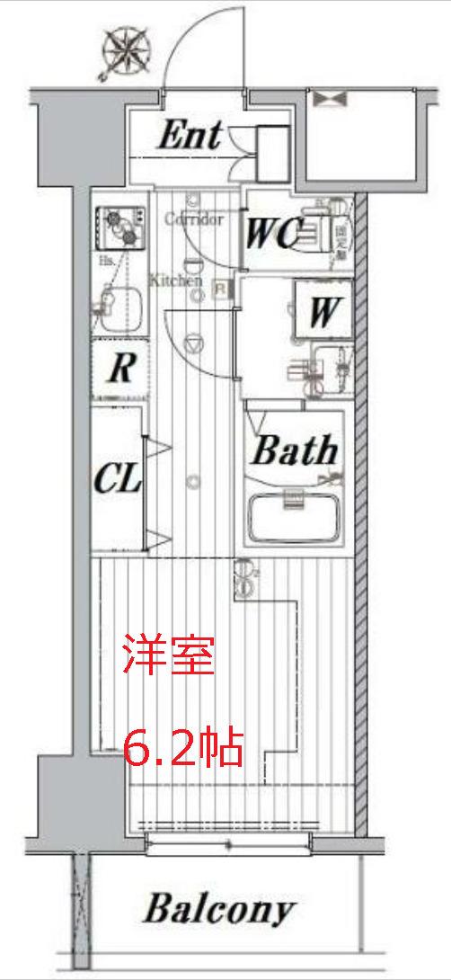 メイクスデザイン川崎(1K/9階)の間取り写真