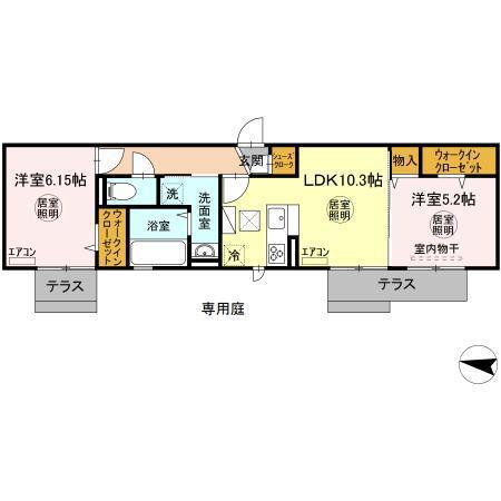 グランシャルール(2LDK/1階)の間取り写真