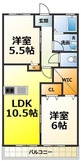 ティーズコートアネーロ(2LDK/2階)の間取り写真