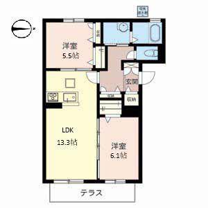 グリーンファースト山本(2LDK/1階)の間取り写真