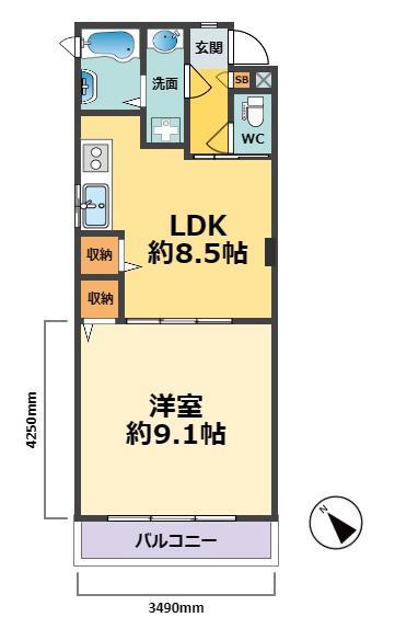 メープル甲子園(1LDK/3階)の間取り写真