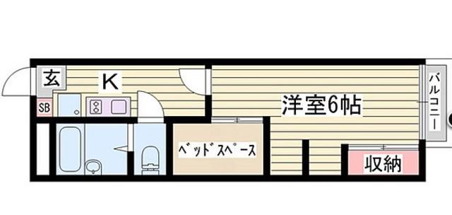 ＪＲ播但線 野里駅 徒歩5分 2階建 築20年(1K/2階)の間取り写真