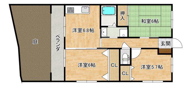 グレース府中(3LDK/1階)の間取り写真