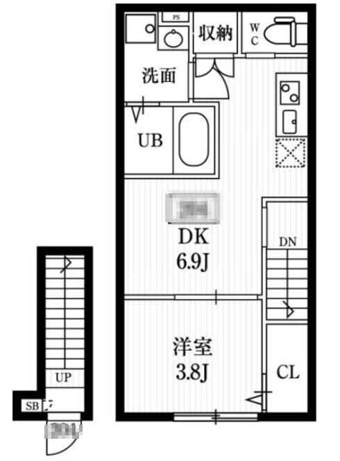 ミハス梅ヶ丘(1DK/2階)の間取り写真