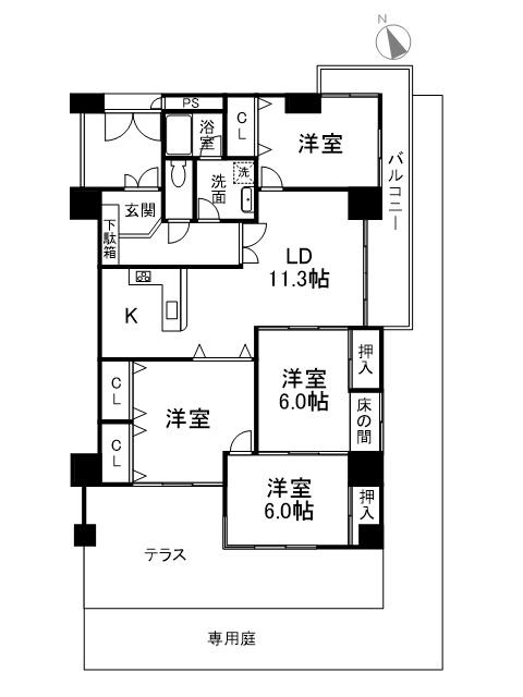 グランドシャルマン大型犬OK P2台可能(4LDK/1階)の間取り写真