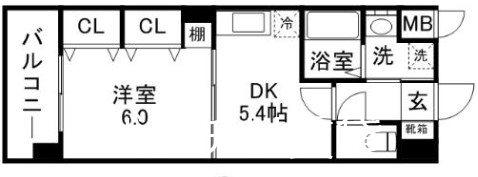 グロースメゾン博多山王(1DK/2階)の間取り写真