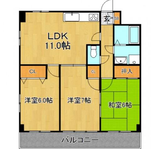アウローラ2001(3LDK/1階)の間取り写真