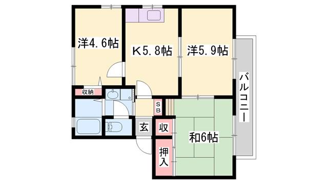 ディアス宮脇 A棟(3K/1階)の間取り写真
