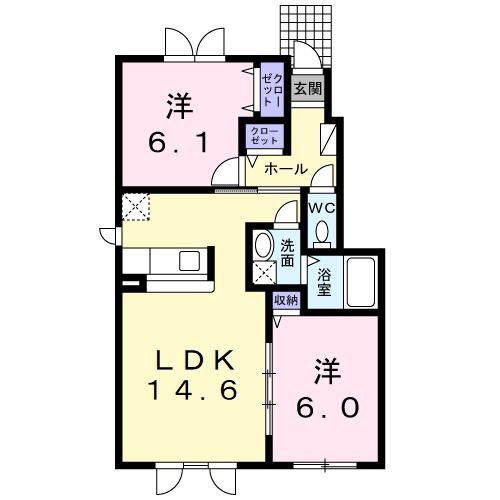 ル・シーニュ大和 II(2LDK/1階)の間取り写真