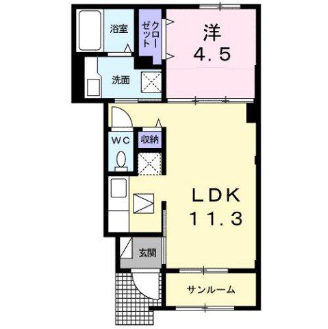 アンフィニエスト(1LDK/1階)の間取り写真