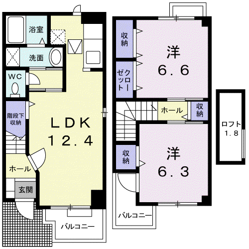 ベルフィーユ B(2LDK/1階)の間取り写真