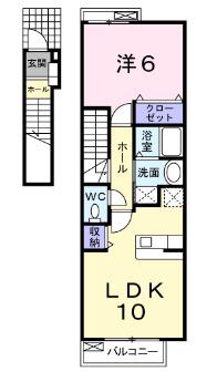 クリアネスC(1LDK/2階)の間取り写真