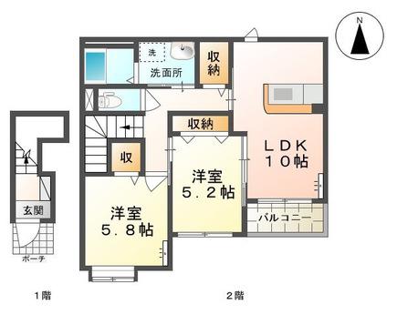 アクエルド(2LDK/2階)の間取り写真