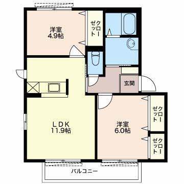 クレメント C(2LDK/2階)の間取り写真