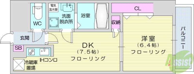 しゃとれ・にぱろく(1DK/4階)の間取り写真