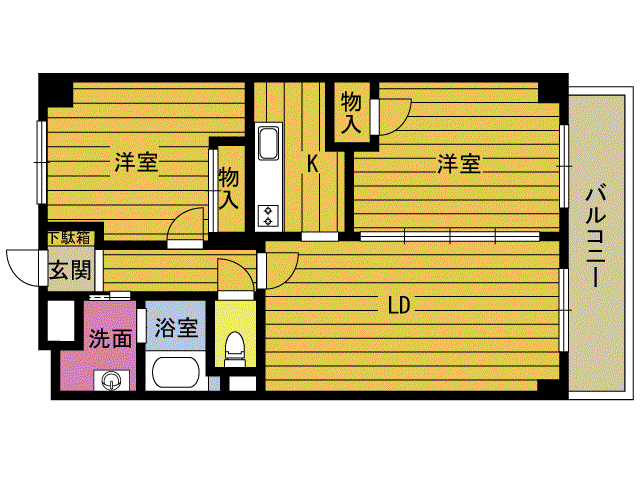 田渕コーポII(2LDK/3階)の間取り写真