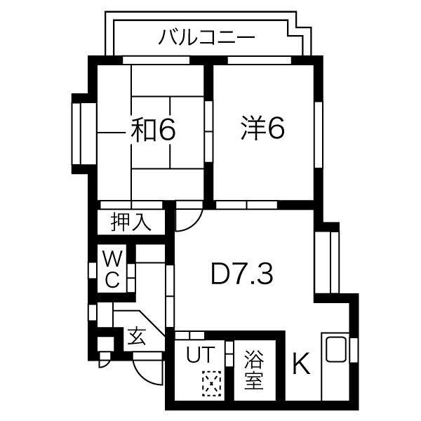 シャンピア花池(2DK/2階)の間取り写真