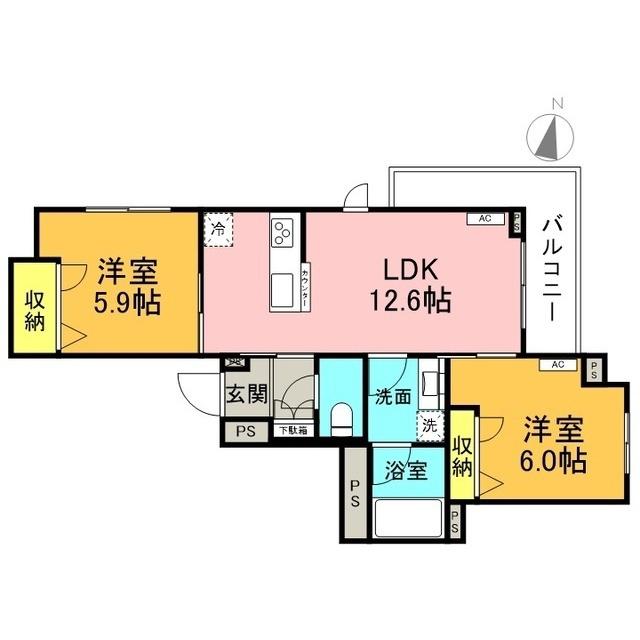 ラ リノ(2LDK/3階)の間取り写真