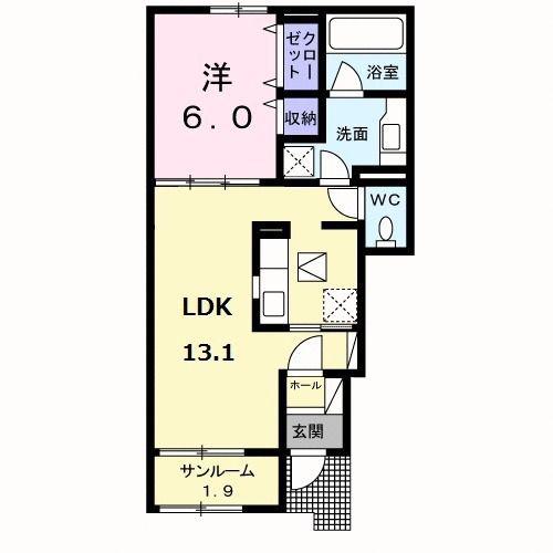 エレガントA(1LDK/1階)の間取り写真