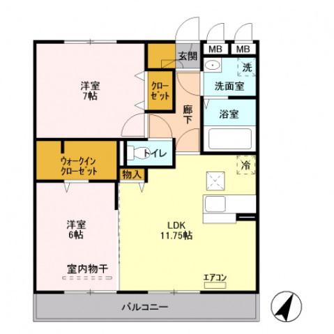 ピュアロータス II 103(2LDK/1階)の間取り写真