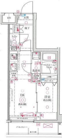 クレヴィスタ武蔵中原II(1DK/5階)の間取り写真