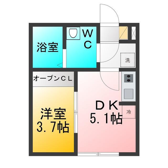 カインドネス柳沢中央(1DK/3階)の間取り写真