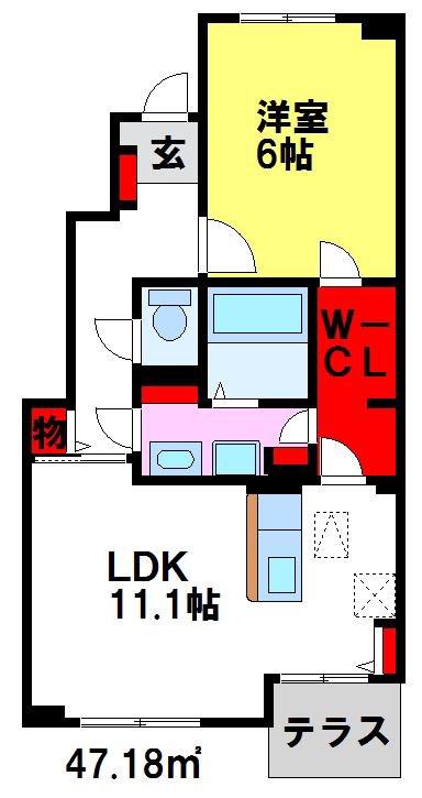 ツァルト小郡(1LDK/1階)の間取り写真