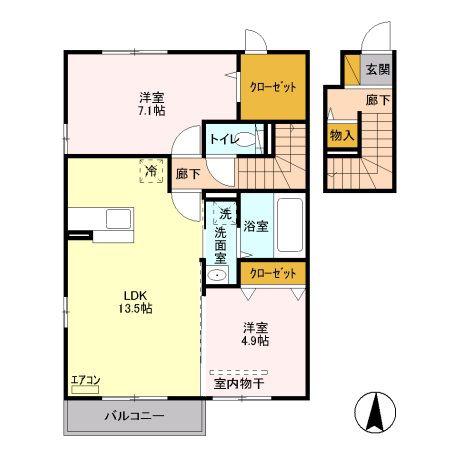 セジュール三橋3(2LDK/2階)の間取り写真