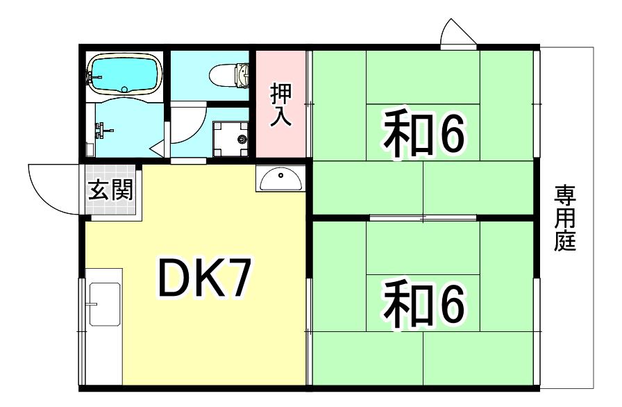 ハイツ野々上(2DK/1階)の間取り写真