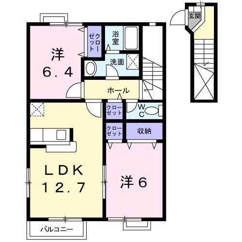 グラン ヴェルジェD(2LDK/2階)の間取り写真