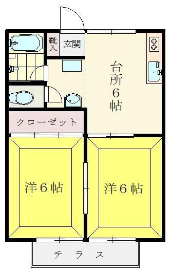 コーポ宮川(2DK/1階)の間取り写真