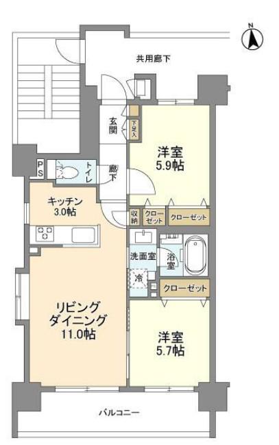 グラーナ上野(2LDK/3階)の間取り写真