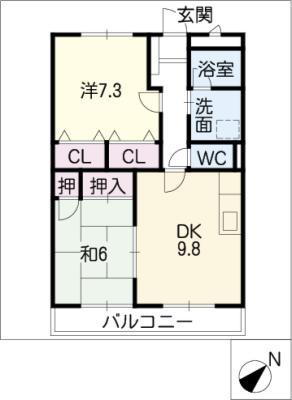 アーバン蓑川(2DK/1階)の間取り写真