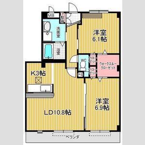 レザンヴェール砂田(2LDK/2階)の間取り写真