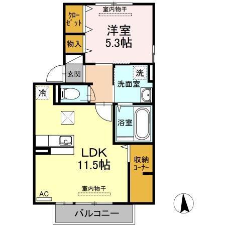ソレイユ D棟(1LDK/1階)の間取り写真