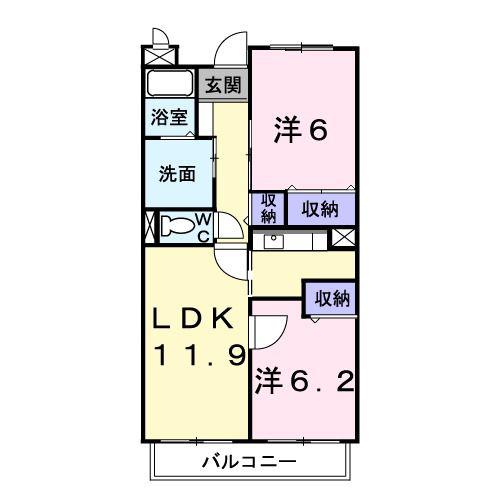 ファインロイテ(2LDK/3階)の間取り写真