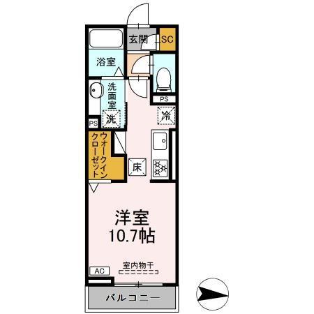 GRAND DーROOM中山II(ワンルーム/1階)の間取り写真