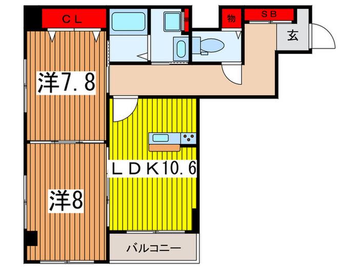 LILLA浦和仲町(2LDK/4階)の間取り写真