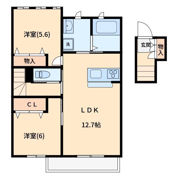 パームコテージV番館(2LDK/2階)の間取り写真