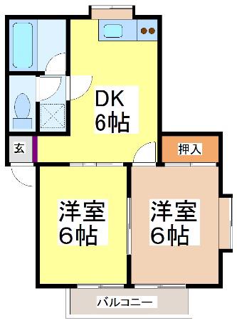 デュオ野間口(2DK/1階)の間取り写真