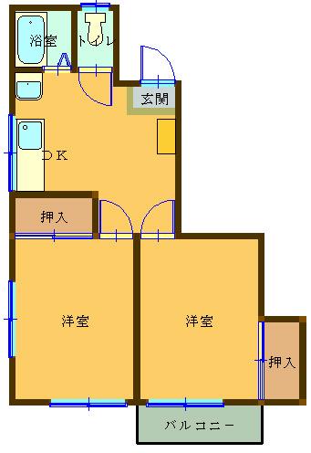 花園ハイツ(2DK/2階)の間取り写真