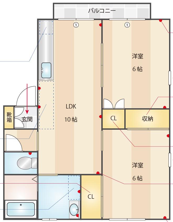 MON箱崎(2LDK/2階)の間取り写真