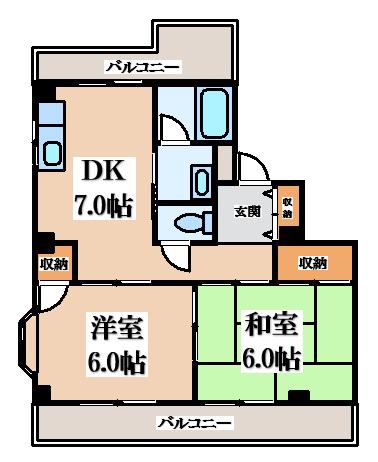 サンライフ若江東(2DK/4階)の間取り写真