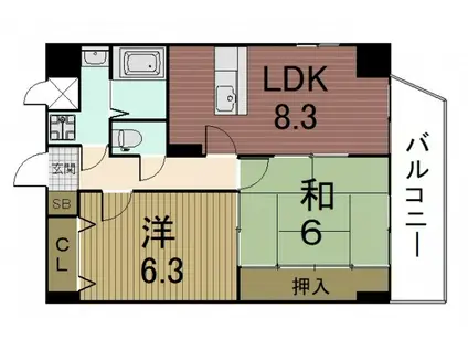 コスモスフローラ醍醐(2DK/1階)の間取り写真